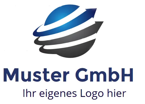 Ein Muster Logo mit "MusterGmbH" und "Ihr Logo hier" darunter stehend