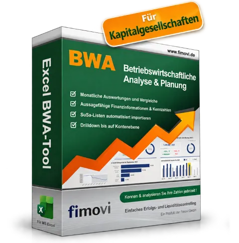 Excel BWA-Tool von Fimovi für Kapitalgesellschaften – Produktverpackung