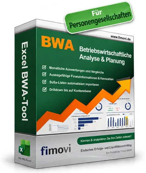 Excel BWA-Tool von Fimovi für Personengesellschaften – Produktverpackung