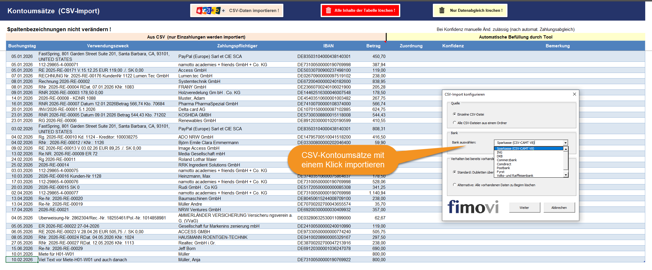 CSV-Kontoumsätze mit einem Klick importieren
