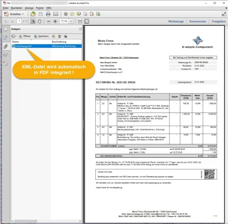 ZUGFeRD-Rechnung - PDF mit eingebettetem XML