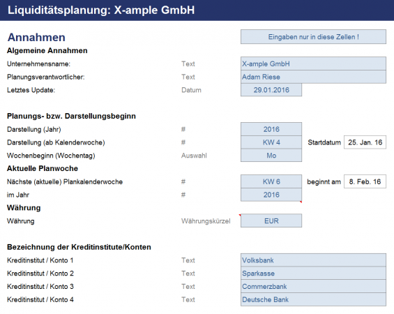 Annahmen der Wochen-Version