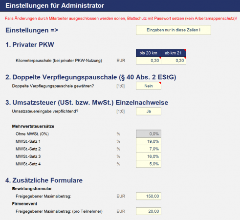 Reisekostenabrechnung: Einstellungen u. Vorgaben für Administratoren