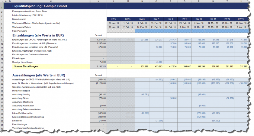 Planung der Ein- und Auszahlungen