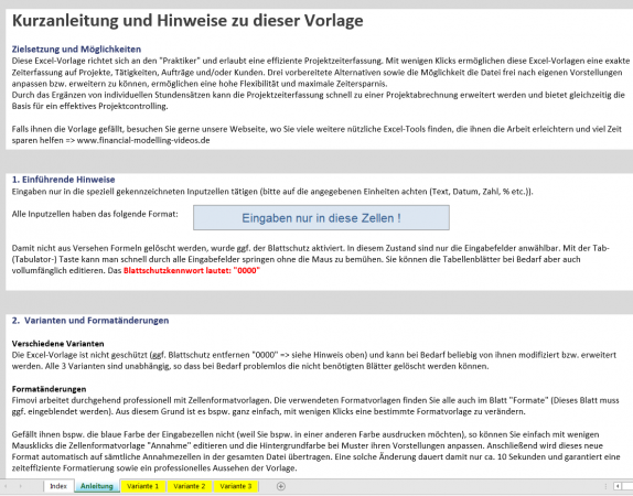 Anleitung im Excel-Tool