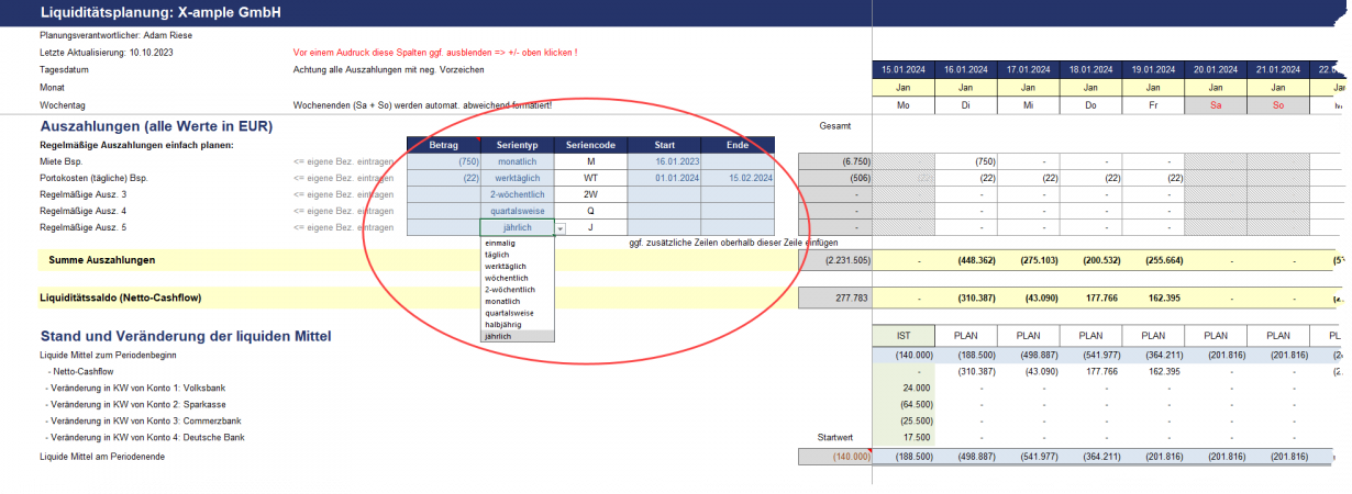 Einfache Planung wiederkehrende Zahlungen