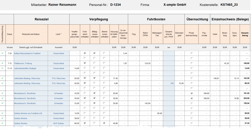 Ausschnitt Abrechnungsblatt - rechter Teil