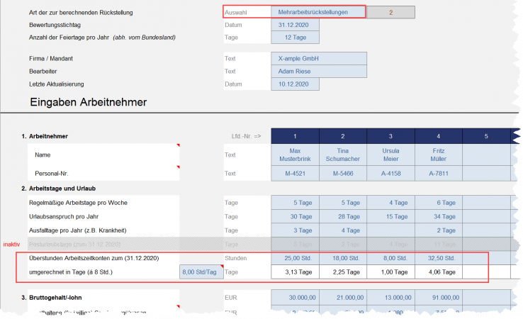 Beispiel Mehrarbeitsrückstellungen