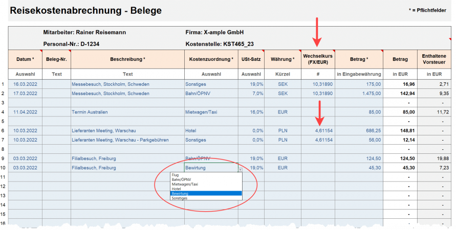 Belegeingabe inkl. Fremdwährungsvorgaben