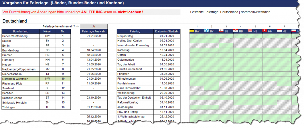 Automatisch alle Feiertage (DACH)
