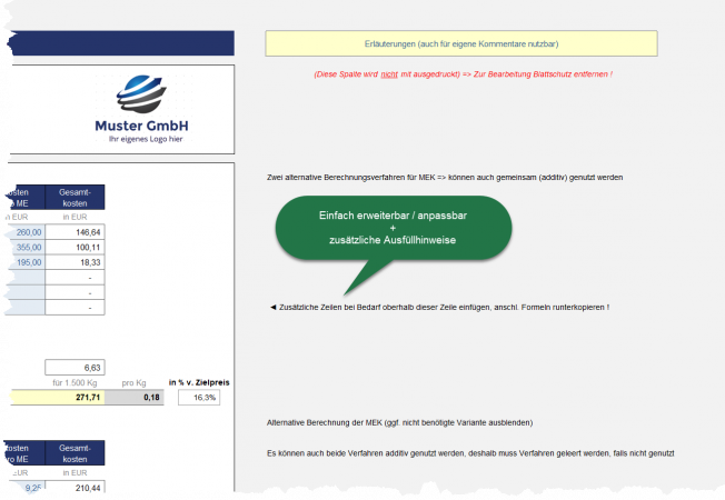 Kalkulation einfach erweiterbar
