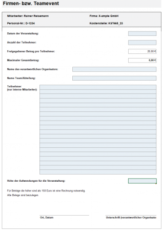 Abrechnungsformular: Firmen- bzw. Team-Event