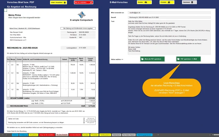 Einfache Kontrolle in Live-Vorschau