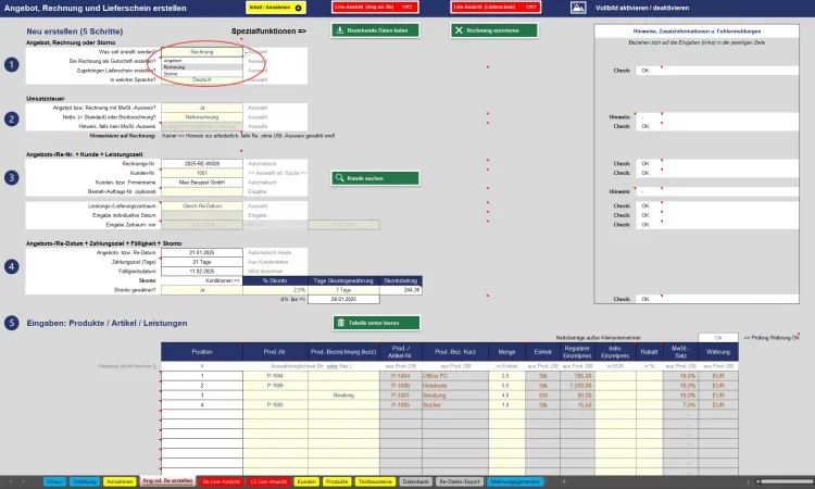 Übersichtliche Eingabemaske