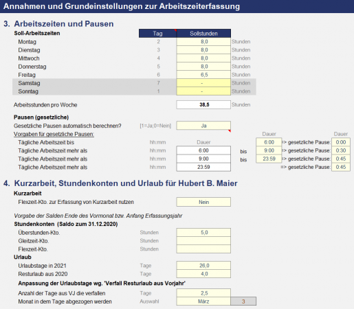 Annahmen 2: Sollarbeitszeiten u. Stundenkonten