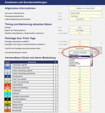 Zahlreiche Grundeinstellungen, Feiertage für Deutschland, Österreich und die Schweiz