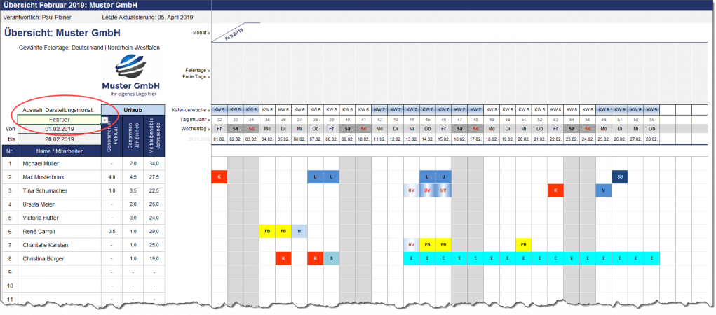 Ansprechende Monatsübersicht - Monat frei wählbar