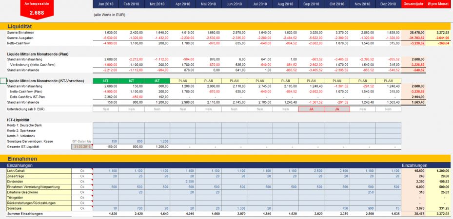 Jahresübersicht Liquidität & Einnahmen