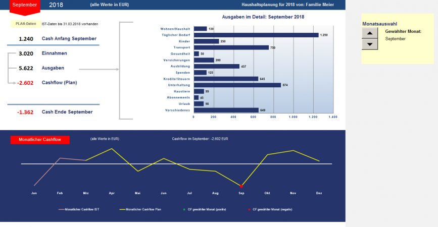 Dashboard-Übersicht mit Monatsauswahl