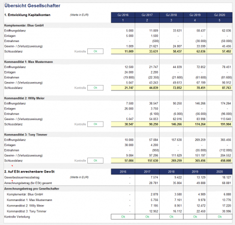 Übersicht Entwicklung der Kapitalkonten (PRO für Personengesellschaften)