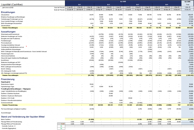 Detaillierte Cashflow-Übersicht (hier direkte Ermittlung)
